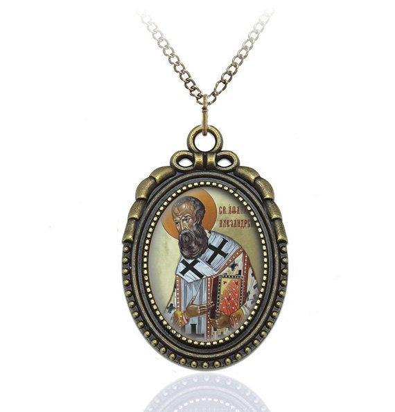 St Athanasius of Alexandria Coptic Orthodox Necklace Pendant Jewelry Medal Oval Style Charm Bronze
