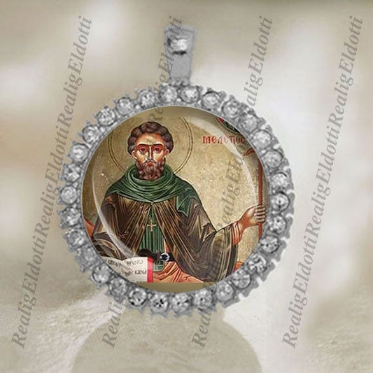 St Mellitus Christian Patron Catholic Silver Tone Medal Cabochon Pendant