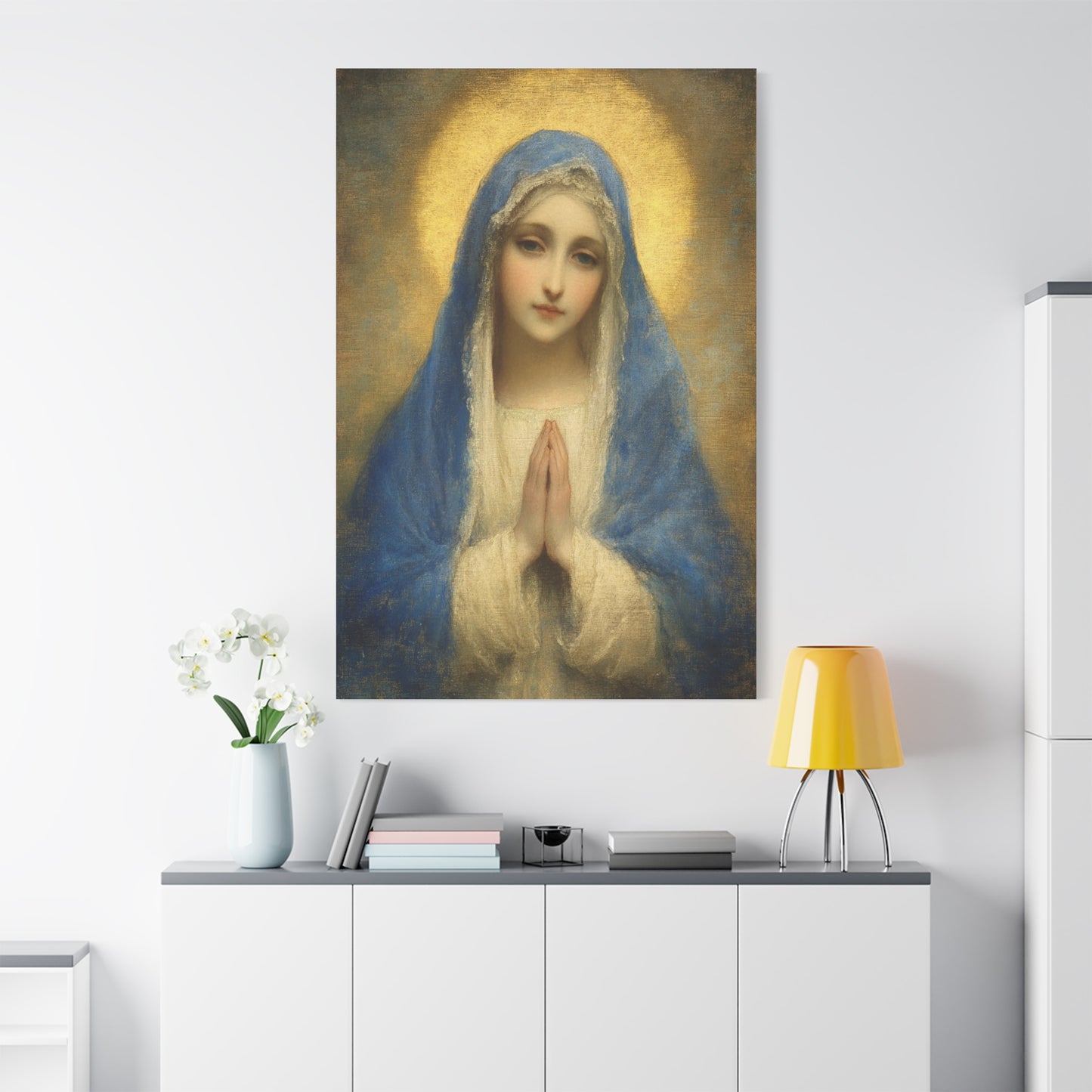 Mother Mary Blue Veil Catholic Canvas Wall Art, Christian Decor
