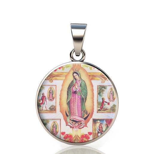 Our Lady Guadalupe, Extremadura 925 Sterling Silver Round Pendant Christian Religious Medal Small 20mm