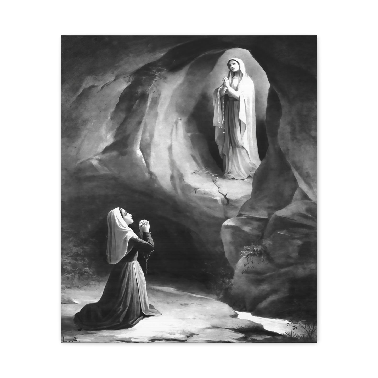 Ready to Hang - Our Lady of Lourdes St. Bernadette Soubirous Catholic Canvas Wall Art, Christian Decor