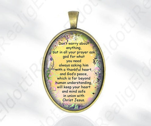 Don’t worry about anything Philippians Bible Quote Catholic Christian Medal Oval Pendant