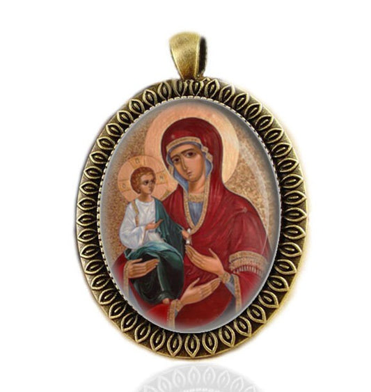 Tricherousa Virgin Mary Three Hands  Orthodox Icon Medal Pendant Jewelry
