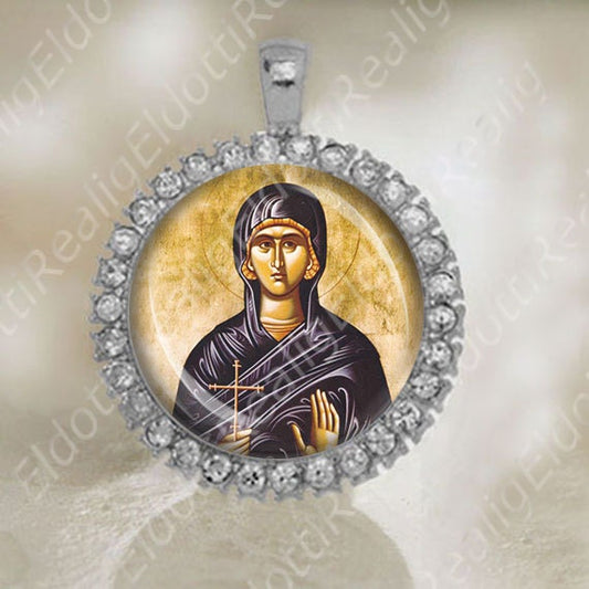 St Paraskevi the Great Martyr of Rome Medal Christian Patron Saint Paraskeva Silver Tone Jewelry Orthodox