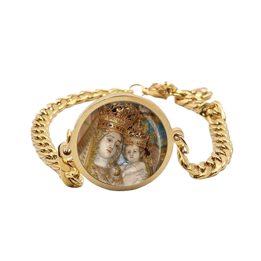 Our Lady Audience Udienza Curb Bracelet Gold or Silver tone Religious Jewelry Simple Chain