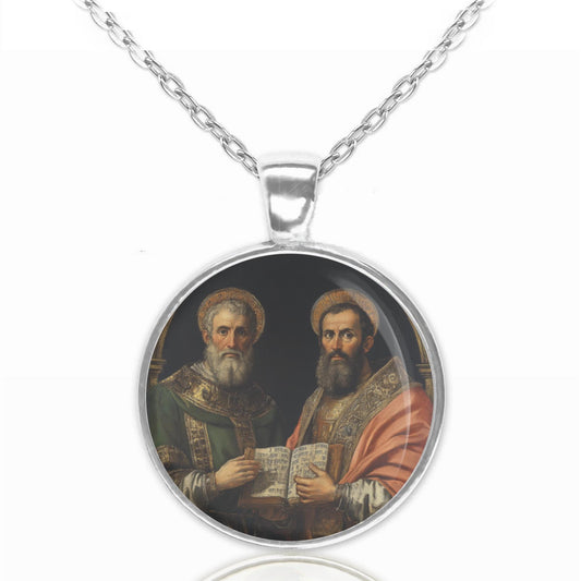 St John Chrysostom and Saint Ambrose of Milan Necklace Jewelry Patron Saint Medal Pendant