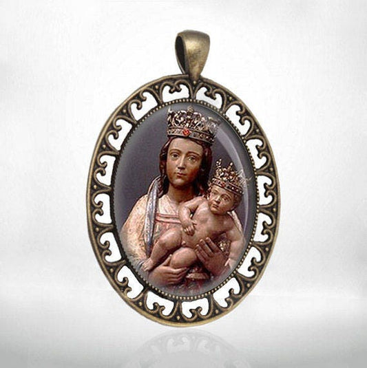 Our Lady of Almudena, patroness of Madrid Catholic Medal Oval Bronze Pendant for Necklace