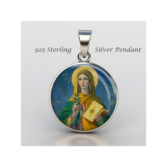 Saint Dymphna Catholic sterling silver 925 Christian Medal Patron Pendant image 0