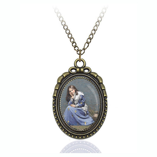 St. Therese of Lisieux dressed up as Joan of Arc Catholic Oval Bronze Necklace Medal Pendant