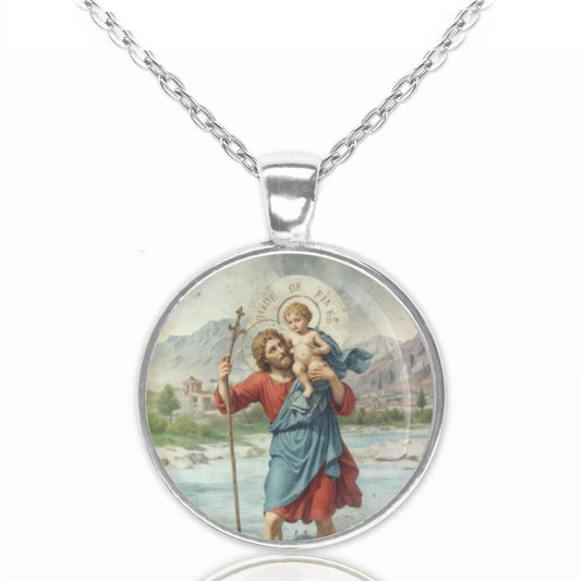 St. Christopher with Baby Jesus Catholic Medal Pendant Necklace