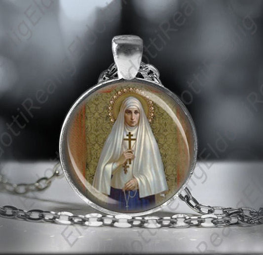St Elizabeth of Russia Christian Necklace Orthodox Medal Charm 25mm Silvertone Pendant