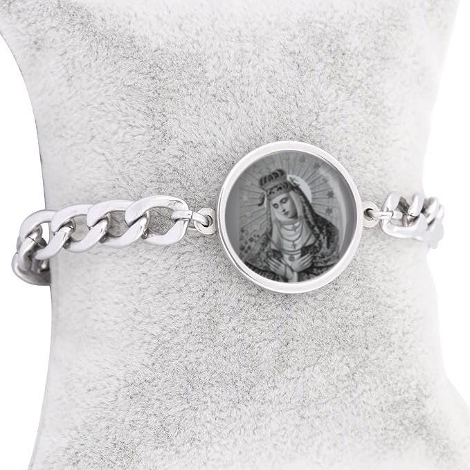 Our Lady Queen Of Heaven Curb Bracelet Gold or Silver tone Religious Jewelry Simple Chain