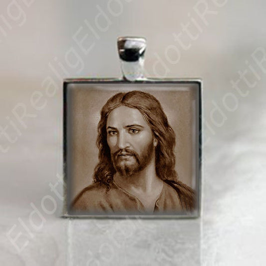 Jesus Christ Christian Medal Square Pendant Silvertone 1 Inches Religious Jewelry