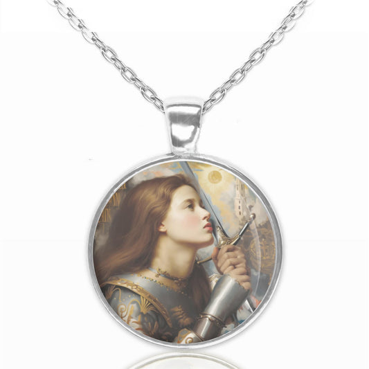 St. Joan of Arc Kisses the Sword of Liberation Catholic Necklace Christian Pendant Bronze Silver Medal