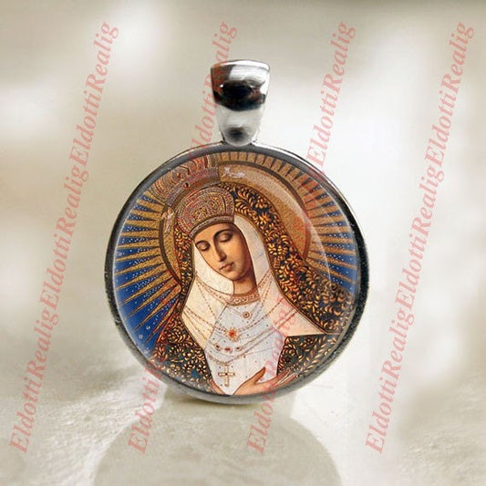 Our Lady Theotokos Virgin Mary Icon - Christian Religious Medal Pendant / Charm