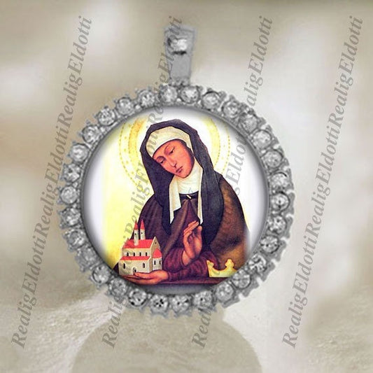 St Agnes of Bohemia / Prague Catholic Religious Jewelry Patron Silver Tone Medal Pendant