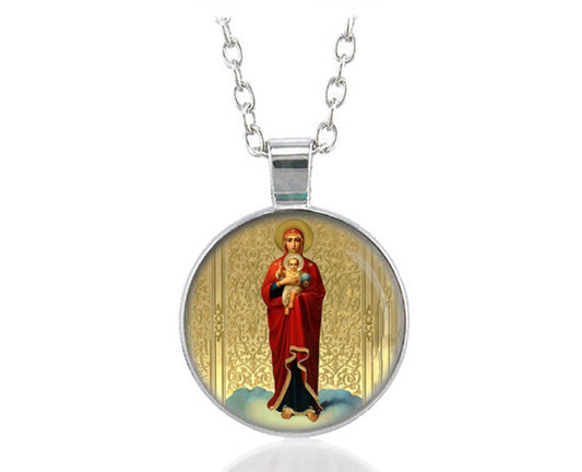 The Valaam Icon of Virgin Mary Orthodox Necklace Round Pendant