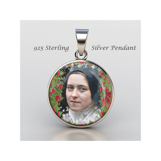 St. Therese of the Child Jesus and the Holy Face  925 Sterling Silver Pendant – Religious Christian Medal Saint Therese of the Little Flower