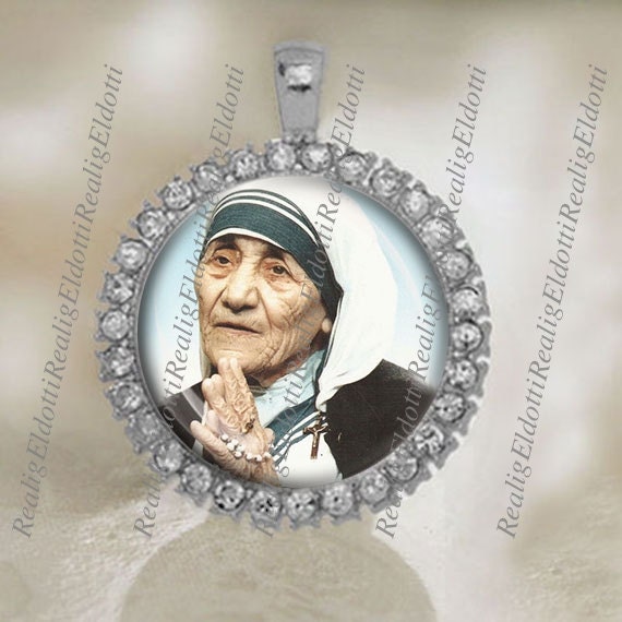 Blessed Mother Teresa Medal Catholic Silver Tone Pendant / Charm Cabochon
