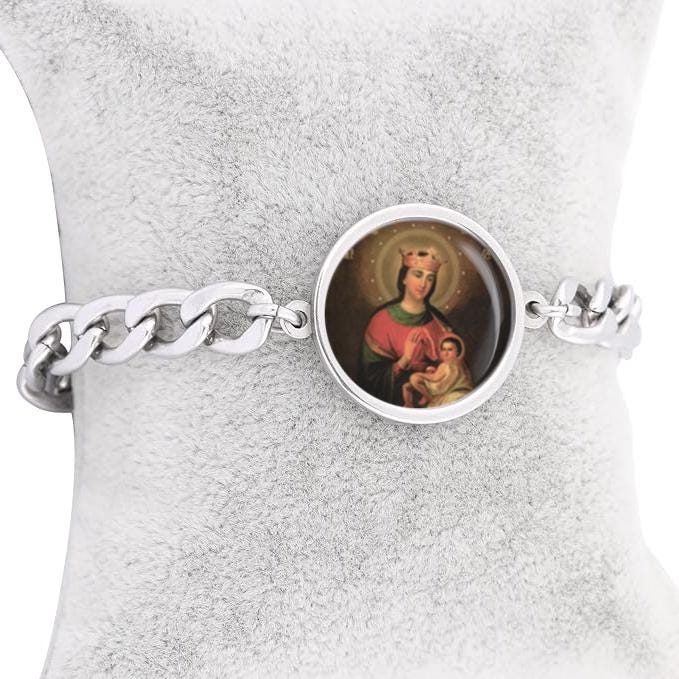 Our Lady Balikinskaya Curb Bracelet Gold or Silver tone Religious Jewelry Simple Chain