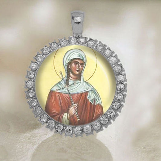 St Melitini Medal Orthodox Greek Patron Saint Silver Tone Jewelry