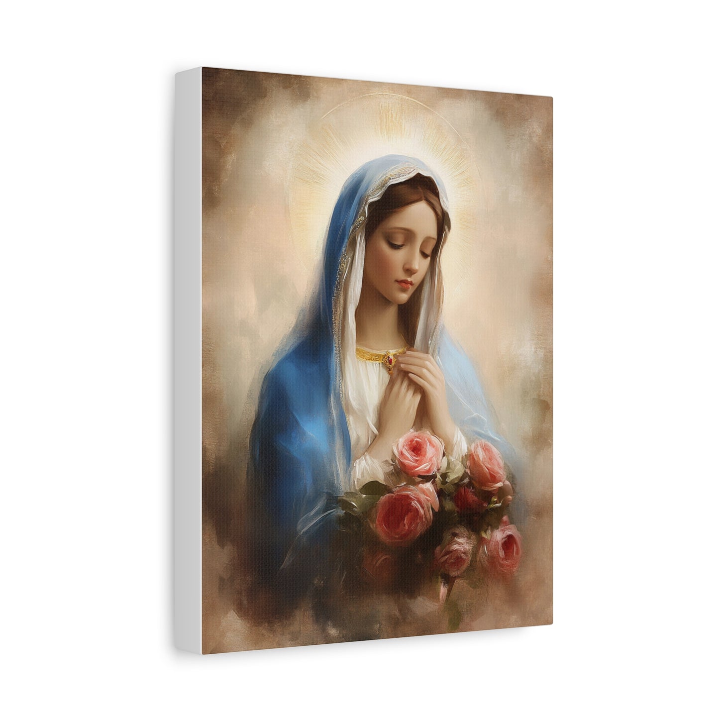 Mother Mary with Roses Catholic Canvas Wall Art, Christian Decor