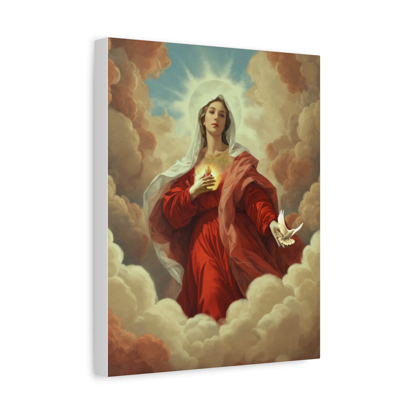 Mother Mary with Dove Heaven Catholic Canvas Wall Art, Christian Decor
