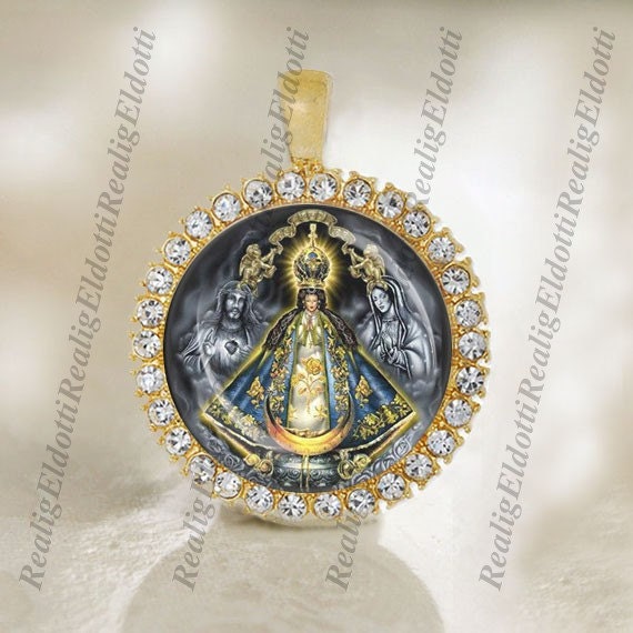 Our Lady of San Juan de los Lagos Catholic Gold Tone Medal Pendant / Charm Cabochon