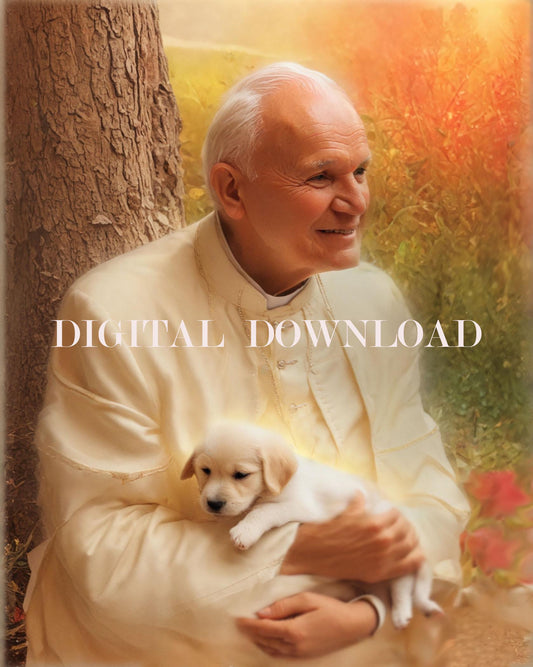 John Paul II with Puppy  Art Digital Image Print image 0