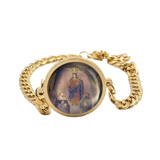 Our Lady Las Lajas Curb Bracelet Gold or Silver tone Religious Jewelry Simple Chain