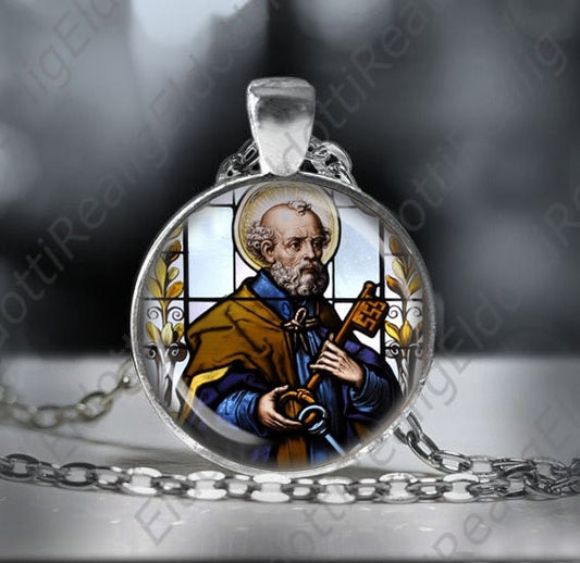 St. Peter the Apostle Catholic Necklace Medal Silvertone Pendant Christian Religious Jewelry