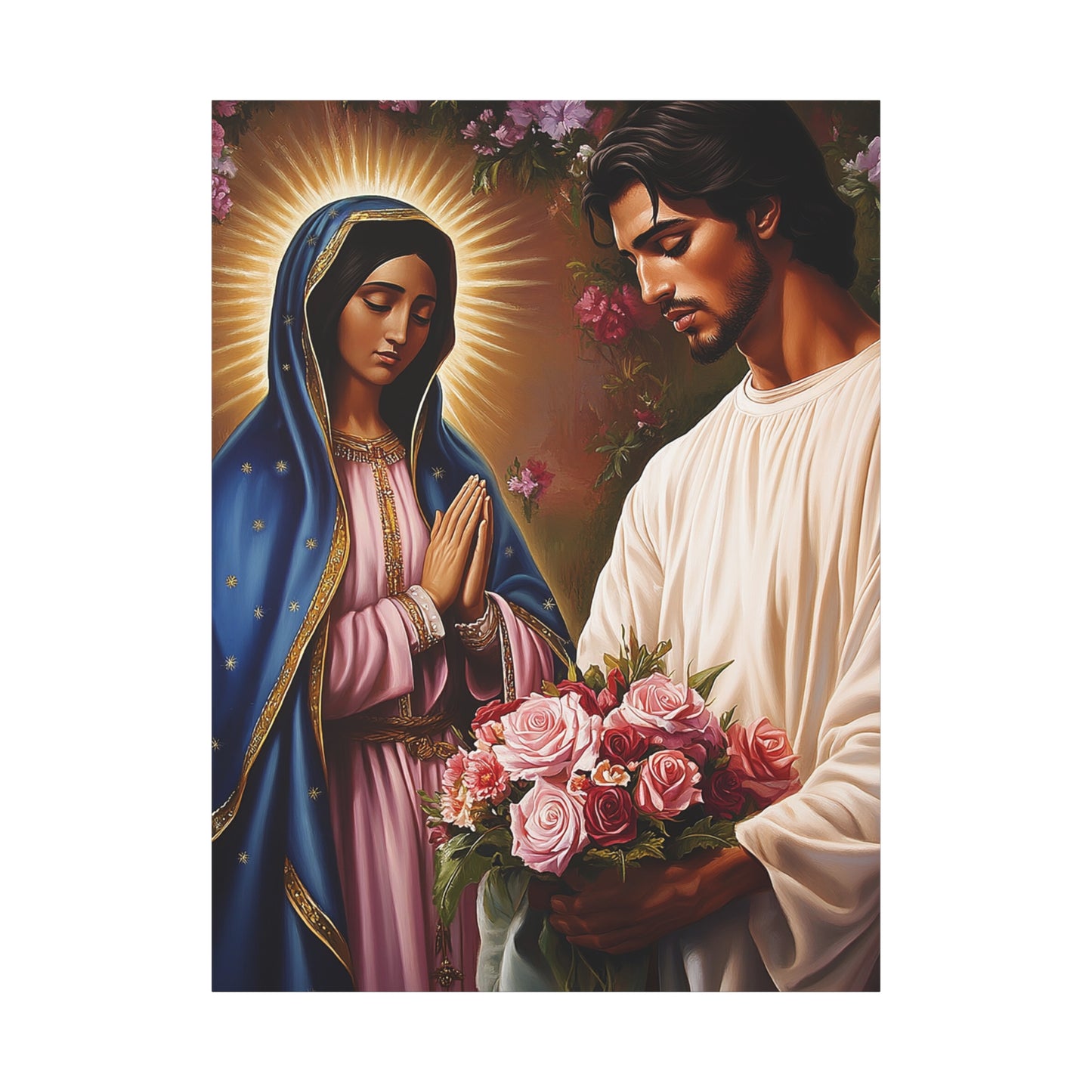 Our Lady Guadalupe and St. Juan Diego Full of Roses Catholic Canvas Wall Art, Christian Decor