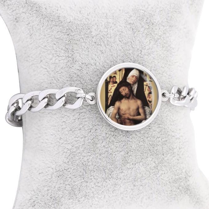 Our Lady Sorrows Mother Curb Bracelet Gold or Silver tone Religious Jewelry Simple Chain