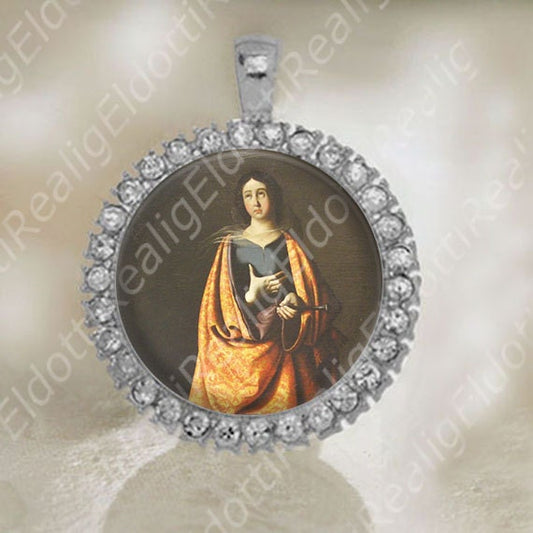 St Engracia Engratia Medal Catholic Patron Saint Silver Tone Jewelry