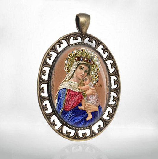 Single Hope of the Desperate Theotokos Medal Orthodox Virgin Mary and Jesus Pendant  Jewelry