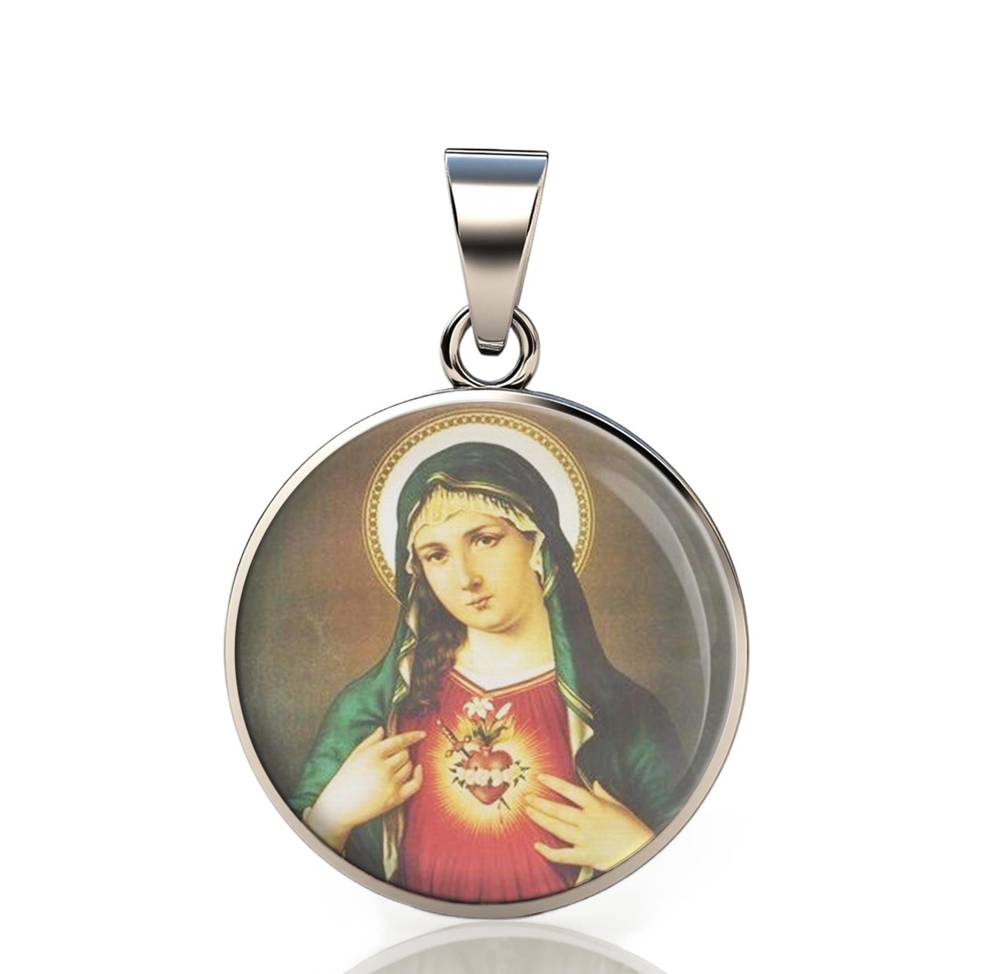 Our Lady Immaculate 925 Sterling Silver Round V Pendant Christian Religious Medal Small 20mm