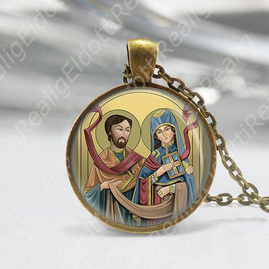 St Priscilla the Tent-Maker, wife of St Aquila Catholic Necklace. Catholic Religious Jewelry Medal Pendant Bronze w Chain