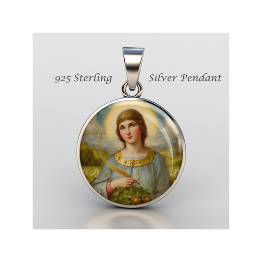 Saint Dorothy Catholic sterling silver 925 Christian Medal Patron Pendant image 0