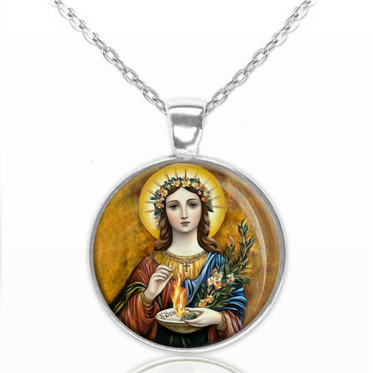 St. Agatha Medal Pendant Necklace Saint Patron