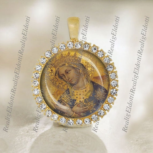 The Most Holy Virgin Mary Medal Icon Christian Catholic Gold Tone Pendant