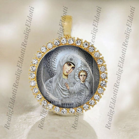 Virgin Mary Mother of Jesus Orthodox Christian Gold Tone Religious Medal