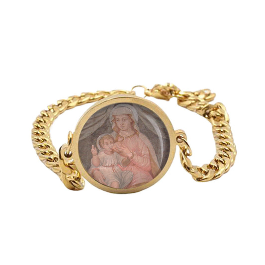 Our Lady Ghisallo Curb Bracelet Gold or Silver tone Religious Jewelry Simple Chain