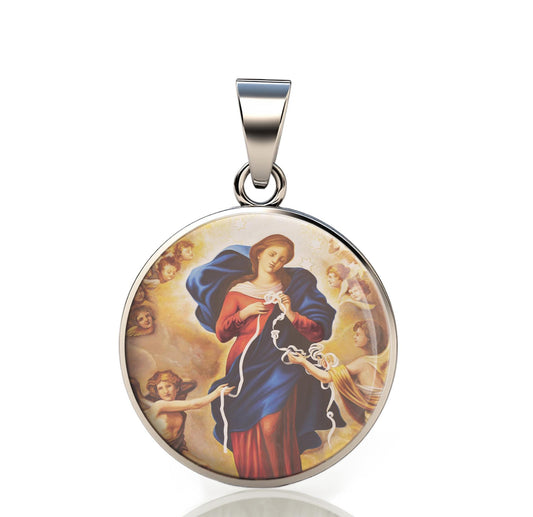 Our Lady Untier Of Knots 925 Sterling Silver Round Pendant Christian Religious Medal Small 20mm