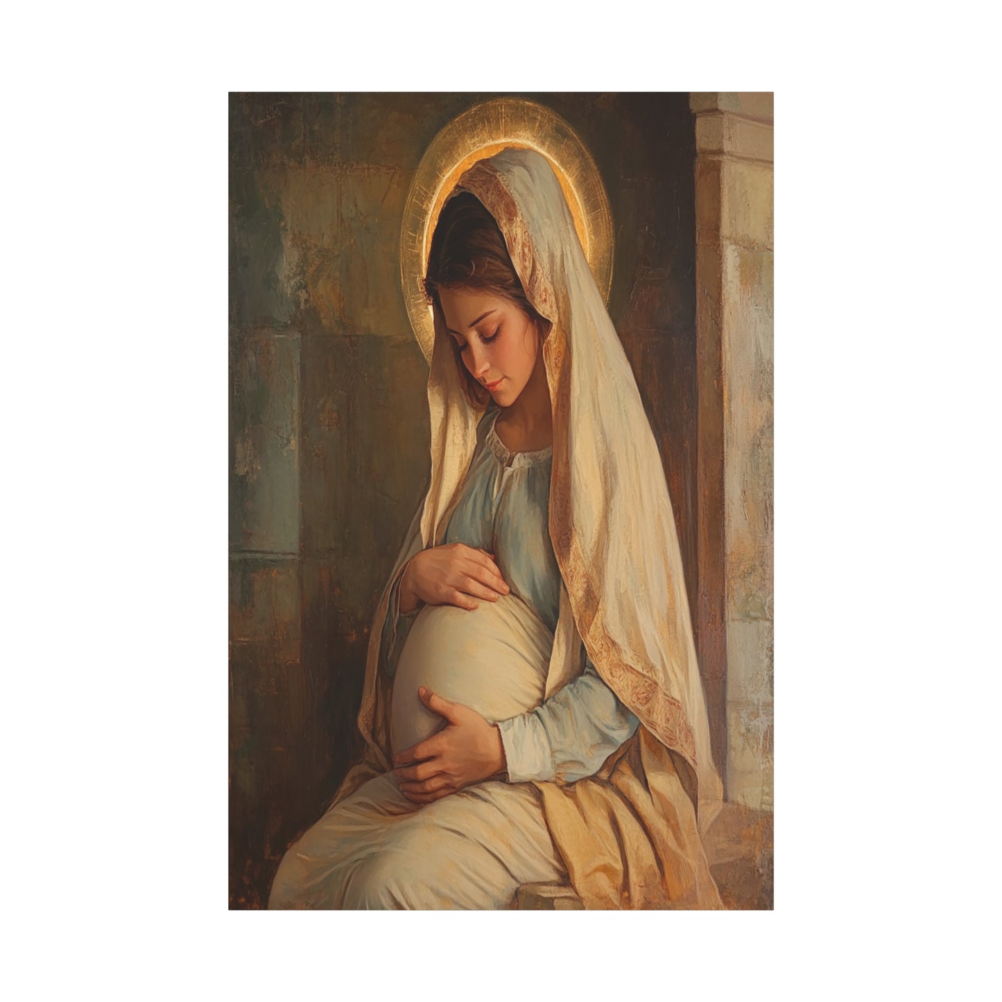 Mother Mary During Her Pregnancy Catholic Canvas Wall Art, Christian Decor