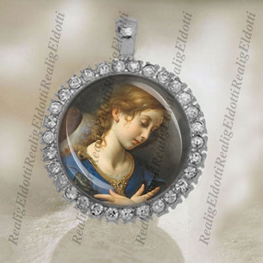 The Angel of Annunciation by Carlo Dolci Christian Catholic Silver Tone Medal Pendant