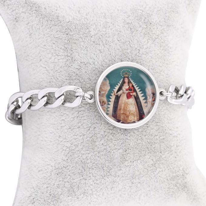 Our Lady Charity Curb Bracelet Gold or Silver tone Religious Jewelry Simple Chain