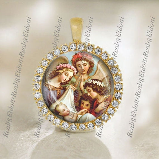 Guardian Angels of Children Religious Catholic Gold Tone Medal Pendant / Charm