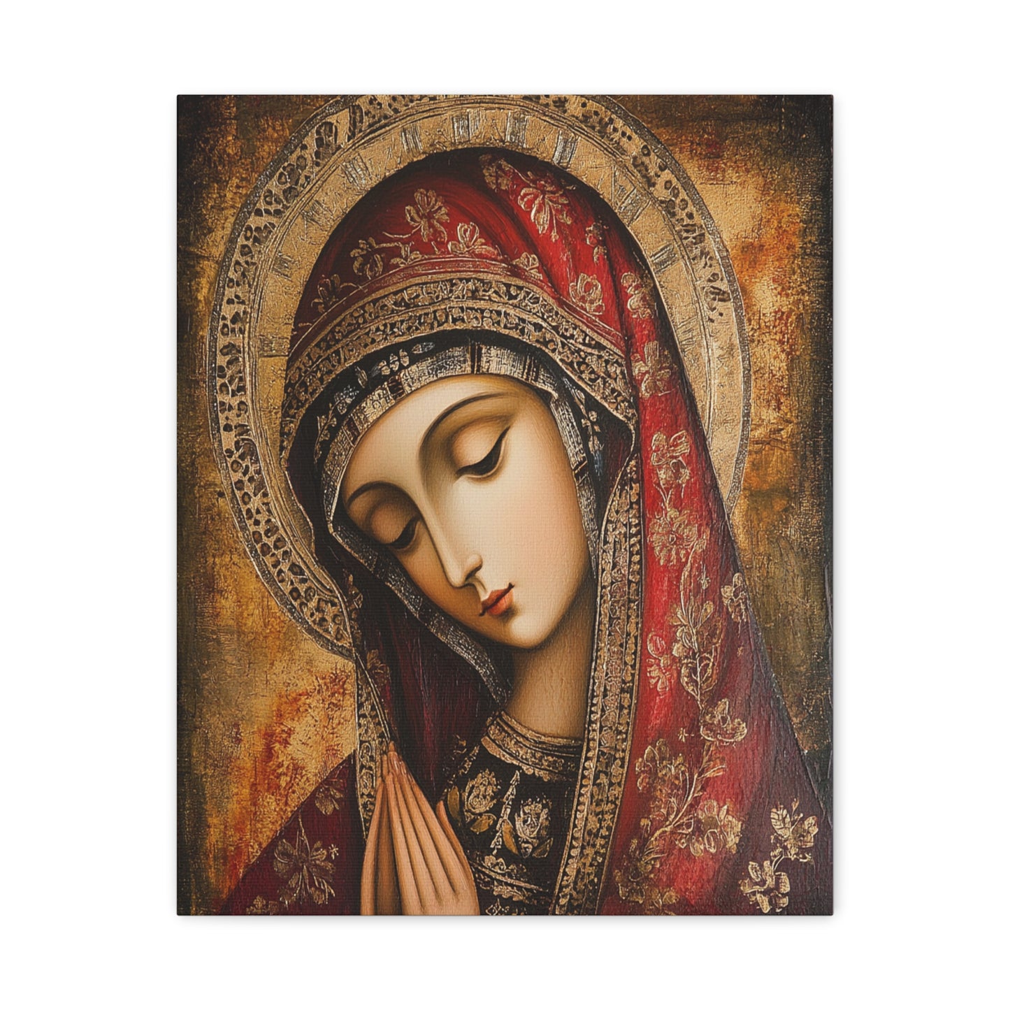 Holy Mary Icon in Byzantine Style - Canvas Wall Art, Christian Decor
