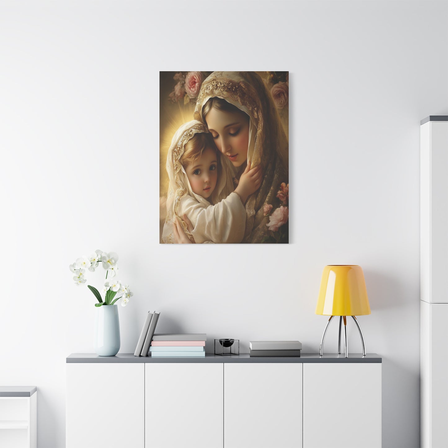 Mother Mary with Jesus Catholic Canvas Wall Art, Christian Decor