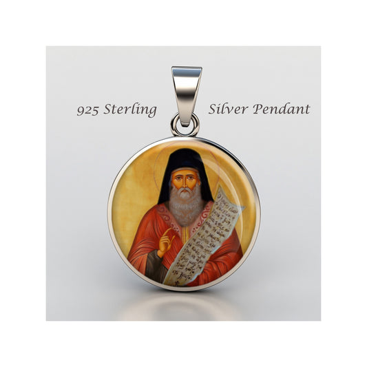 Saint Porphyrios Catholic sterling silver 925 Christian Medal Patron Pendant image 0